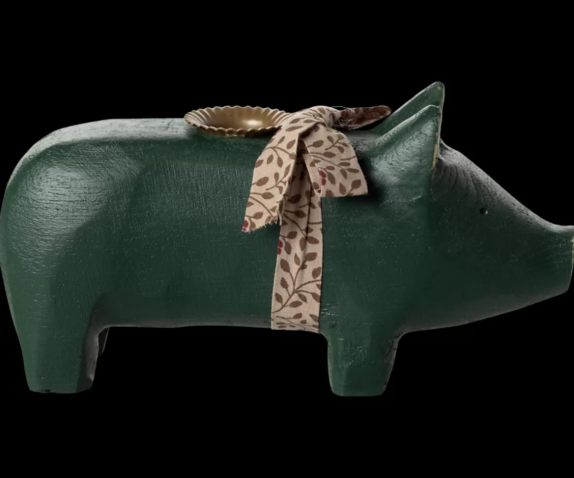 Maileg Candle holder, Medium pig - Dark green New