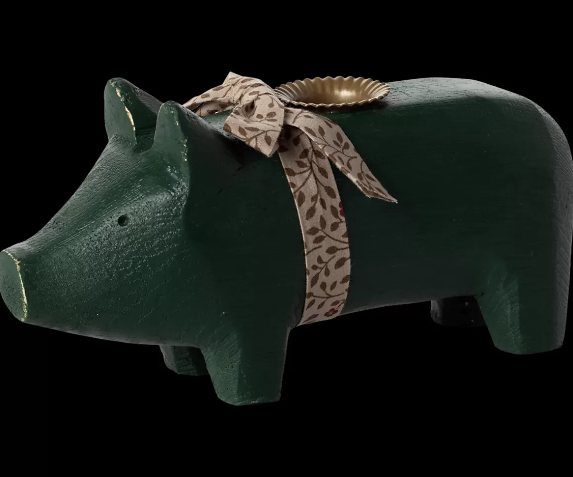 Maileg Candle holder, Medium pig - Dark green New