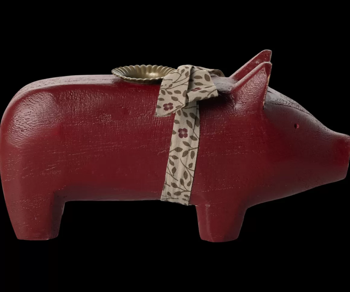 Maileg Candle holder, Medium pig - Red Store