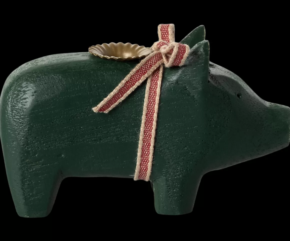 Maileg Candle holder, Small pig - Dark green Flash Sale