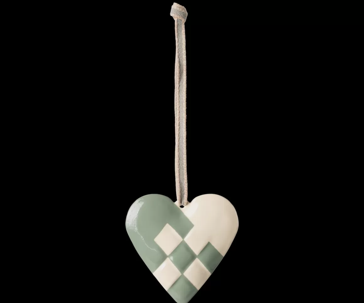 Maileg Metal ornament, Large heart - Mint Hot