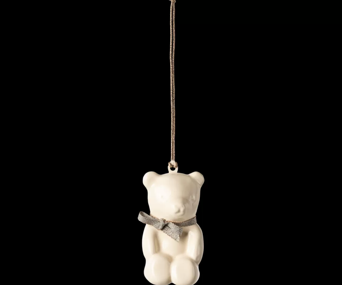 Maileg Metal ornament, Teddy bear - Off white/Blue New