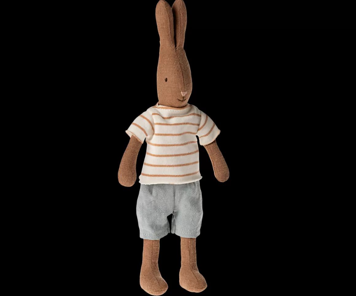 Maileg Rabbit size 1, Chocolate brown - Striped blouse and shorts Discount