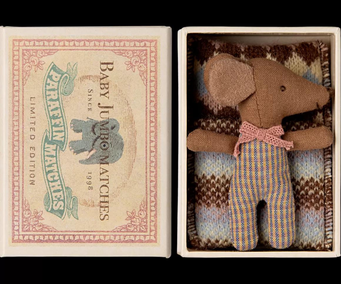 Maileg Sleepy wakey baby mouse in matchbox - Rose Best