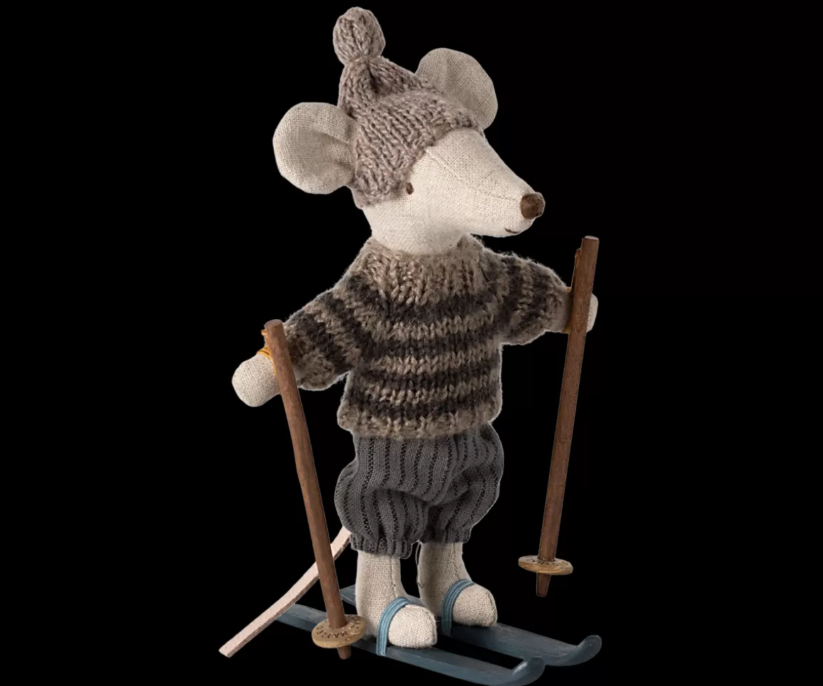 Maileg Winter mouse with ski set, Big brother - Grey Best Sale