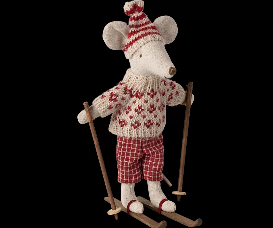 Maileg Winter mouse with ski set, Mum - Red Shop